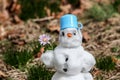 Snowman standing on grass Royalty Free Stock Photo