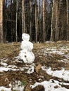 Snowman is standing on the grass. snow in spring on a sunny day Royalty Free Stock Photo