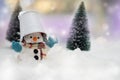 Snowman is standing in snowfall, Merry Christmas and happy New Y Royalty Free Stock Photo
