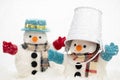 Snowman is standing in snowfall, Merry Christmas and happy New Y Royalty Free Stock Photo