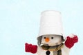 Snowman is standing in snowfall, Merry Christmas and happy New Y Royalty Free Stock Photo