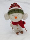 Snowman standing on white snow - Christmas snowman