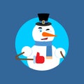 Snowman thumbs up winks emoji. New Year and Christmas vector ill