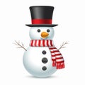 Snowman with top-hat and scarf. Vector Royalty Free Stock Photo