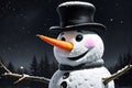 Snowman with Vibrant Carrot Nose - Contrasting with the Monochrome Palette, Three Charcoal Buttons, Vertical Elegance