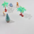 A snowman visiting the tropics and a giraffe on a white background with copy space. Minimal New Year scene