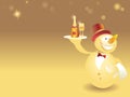 Snowman-waiter with champagne on gold