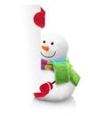 Snowman wearing green scarf and red gloves Royalty Free Stock Photo