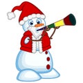 Snowman wearing a Santa Claus costume blowing horns for your design Vector Illustration Royalty Free Stock Photo