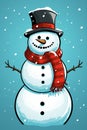 Snowman wearing scarf and top hat, pop art style background Royalty Free Stock Photo