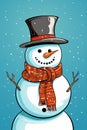 Snowman wearing scarf and top hat, pop art style background Royalty Free Stock Photo