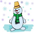 Snowman on a white background with snowflakes