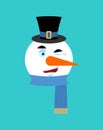 Snowman winking emotion avatar. happy emoji face. New Year and
