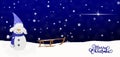 Snowman Winter background ,Merry Christmas golden Banner snow and snowflakes , greeting card with copy-space Royalty Free Stock Photo