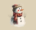 Snowman, winter background vector. Watercolor drawing for Christmas and Happy New Year season. Background design for