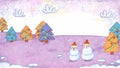 Snowman Winter Christmas Holiday Season Crayon Drawing and Doodling Hand-drawn Illustration Background art. Royalty Free Stock Photo