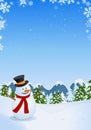 Snowman In Winter Landscape