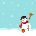 Snowman on winter landscape background. Christmas greeting card Royalty Free Stock Photo