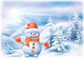 Snowman On A Winter Landscape