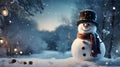 Snowman in Winter Landscape - AI Generated