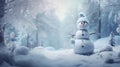 Snowman in winter snow landscape, Christmas holiday season illustration, ai generated Royalty Free Stock Photo