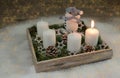 Snowman, wooden, fir green and deco