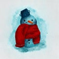 Snowman with wool Red scarf Royalty Free Stock Photo