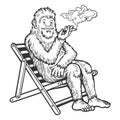 Snowman yeti smoking sketch engraving vector Royalty Free Stock Photo