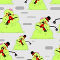 Snowman Zombie pattern seamless. Dead green snowman background. end of Christmas. Winter is ending. vector texture