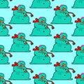 Snowman Zombie pattern seamless. Dead green snowman background. end of Christmas. Winter is ending. vector texture