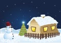 Snowmen christmas tree and snowy house Royalty Free Stock Photo