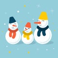 Snowmen family. Cartoon illustration in Christmas style.