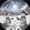 Snowmen having a snowball fight Royalty Free Stock Photo