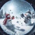 Snowmen having a snowball fight Royalty Free Stock Photo