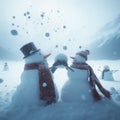 Snowmen having a snowball fight Royalty Free Stock Photo