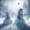 Snowmen having a snowball fight