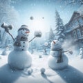 Snowmen having a snowball fight