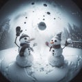 Snowmen having a snowball fight