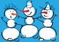 Snowmen isolated on a blue