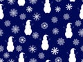 Snowmen and snowflakes seamless pattern. Christmas holiday background. Xmas decoration. Vector Royalty Free Stock Photo