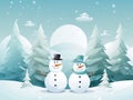 snowmen standing in winter christmas landscape Royalty Free Stock Photo