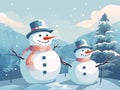 snowmen standing in winter christmas landscape Royalty Free Stock Photo