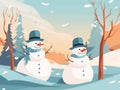 snowmen standing in winter christmas landscape Royalty Free Stock Photo