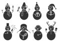 Snowmens black glyph set with different hats Royalty Free Stock Photo