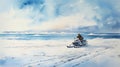 Snowmobile Ride: A Captivating Watercolor Painting Of Marine Scenes