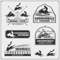 Snowmobile emblems, labels, badges and design elements. Snowmobile Freestyle. Print design for t-shirt and sport club emblems.