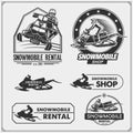 Snowmobile emblems, labels, badges and design elements. Snowmobile Freestyle. Print design for t-shirt and sport club emblems.