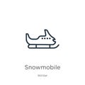 Snowmobile icon. Thin linear snowmobile outline icon isolated on white background from winter collection. Line vector snowmobile Royalty Free Stock Photo