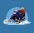Snowmobile racing in winter season concept in cartoon illustration vector Royalty Free Stock Photo
