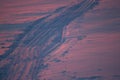 Snowmobile track on the frozen river